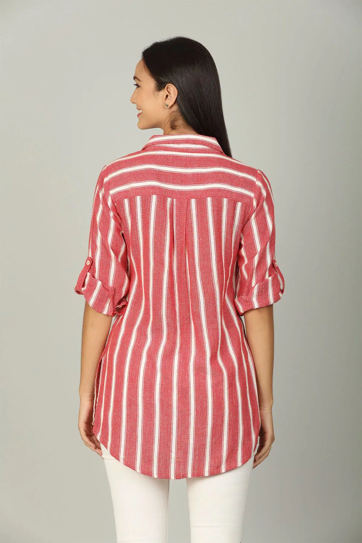Stripes Light Red Colour Shirt For Women