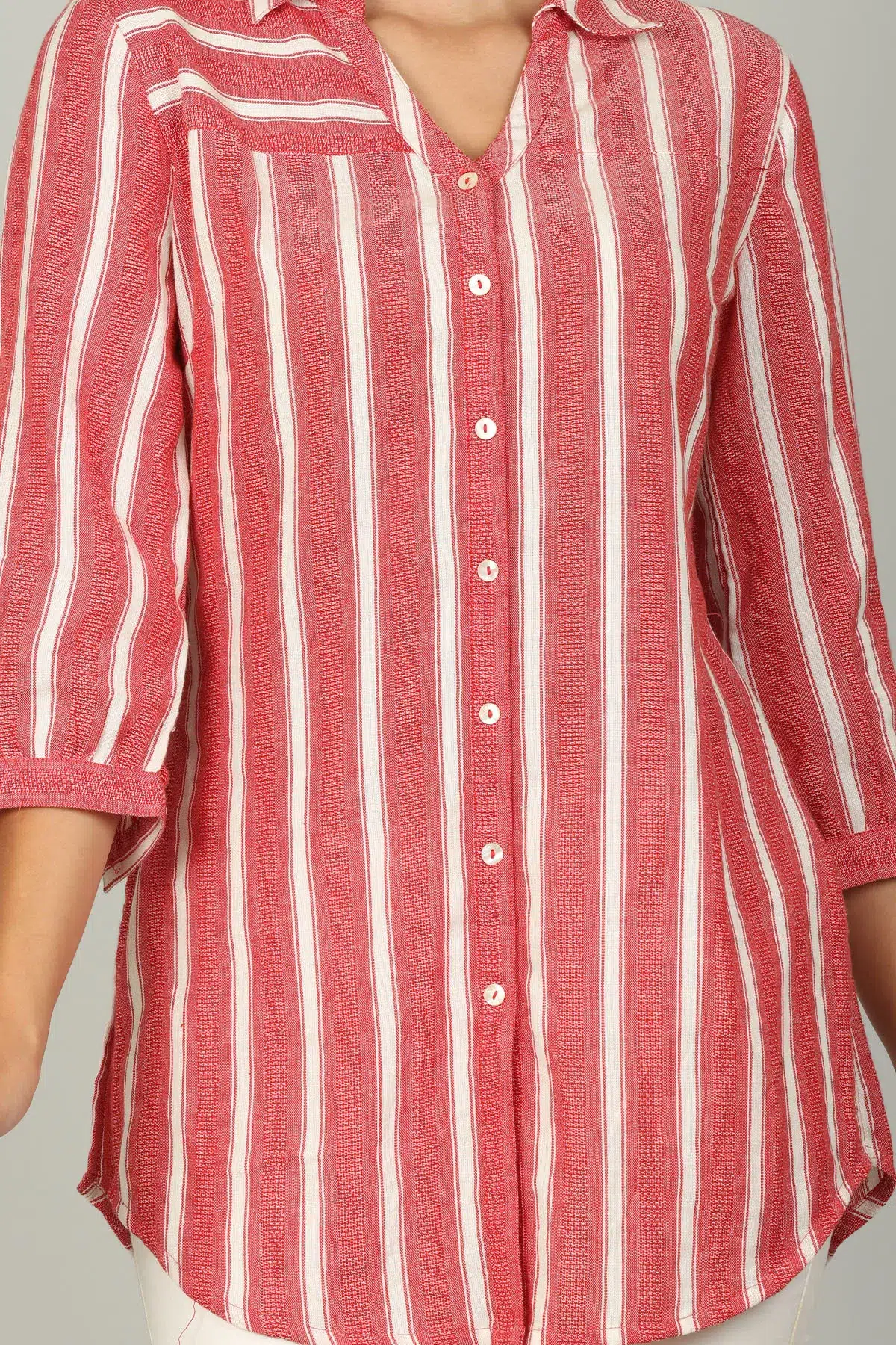 Stripes Light Red Colour Shirt For Women