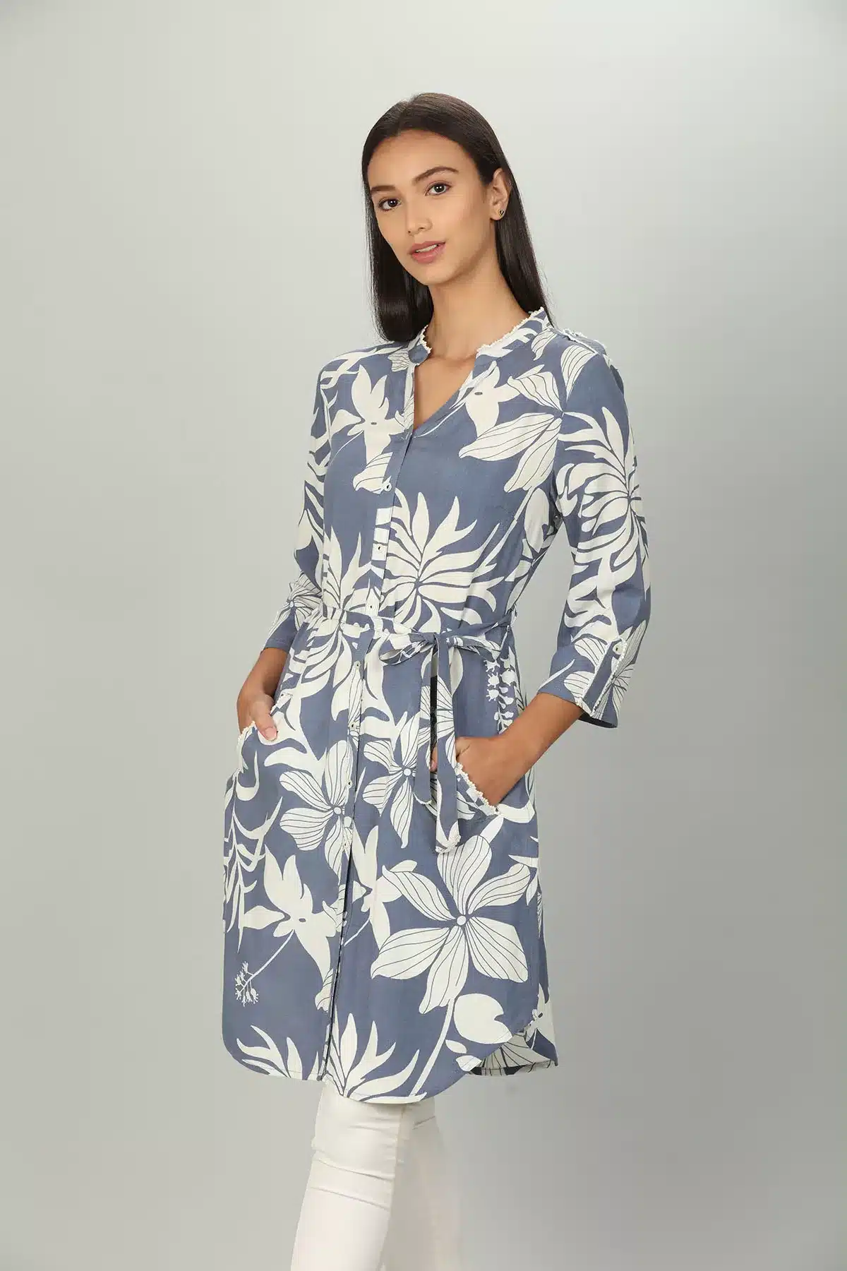 Printed Light Blue Shirt For Ladies