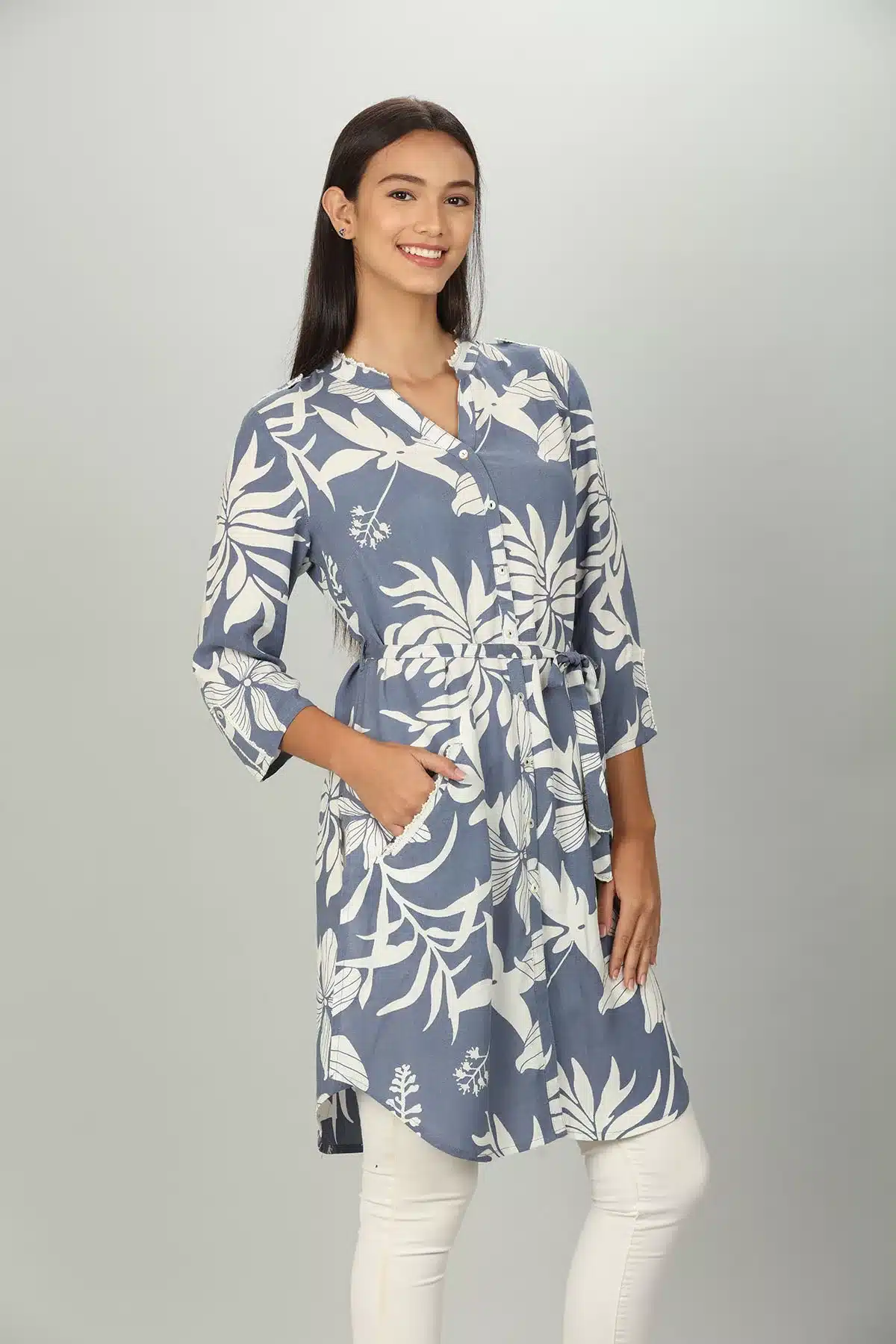 Printed Light Blue Shirt For Ladies