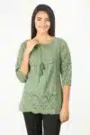Green Textured Women Tops Latest