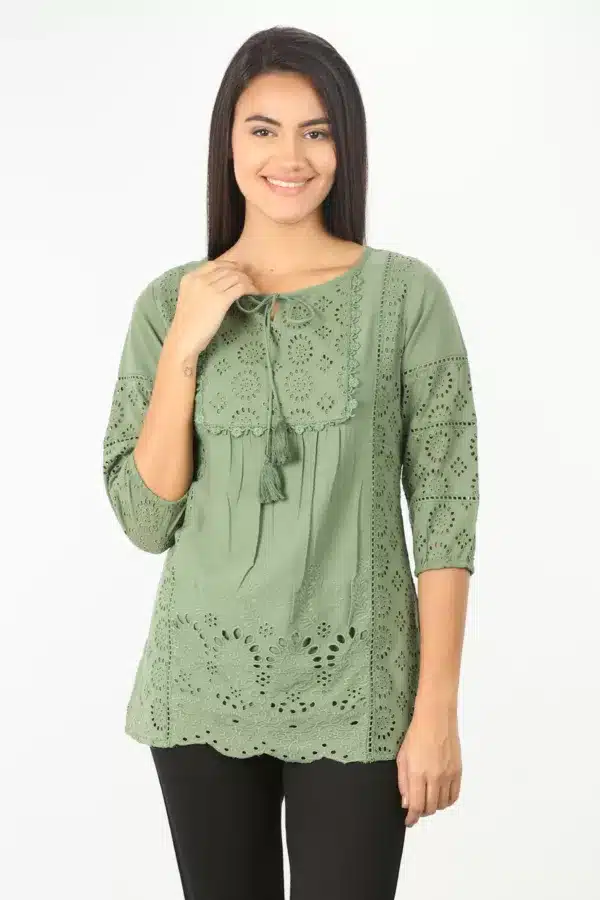 Green Textured Women Tops Latest