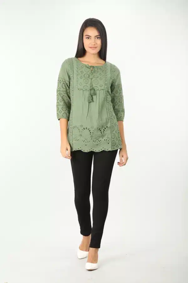 Green Textured Women Tops Latest