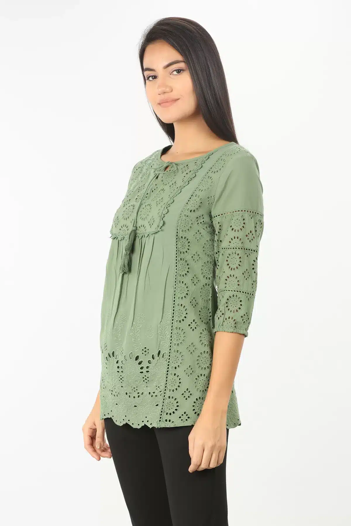 Green Textured Women Tops Latest