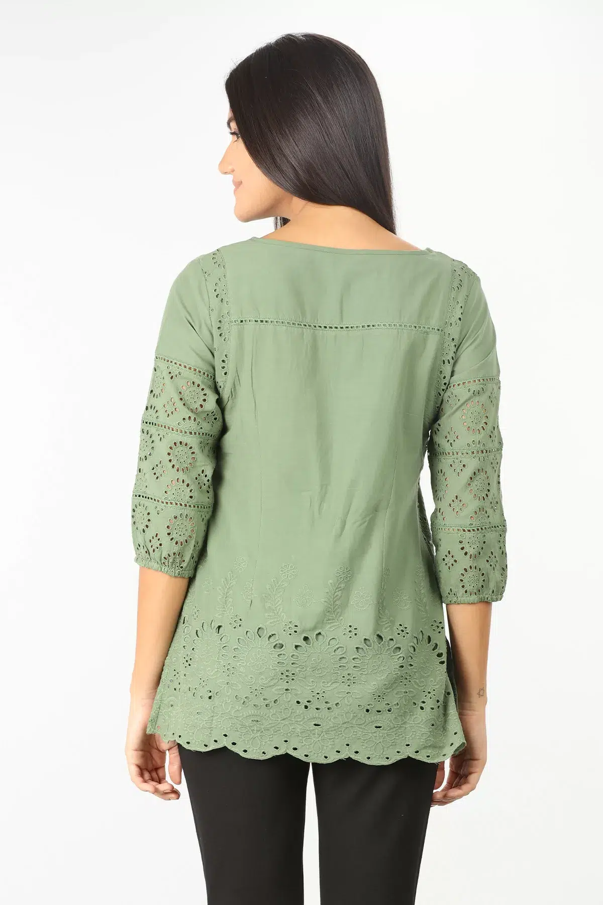 Green Textured Women Tops Latest