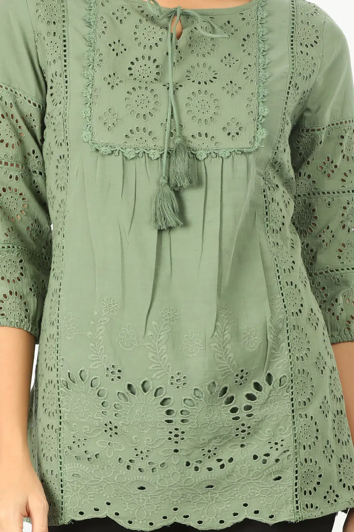 Green Textured Women Tops Latest