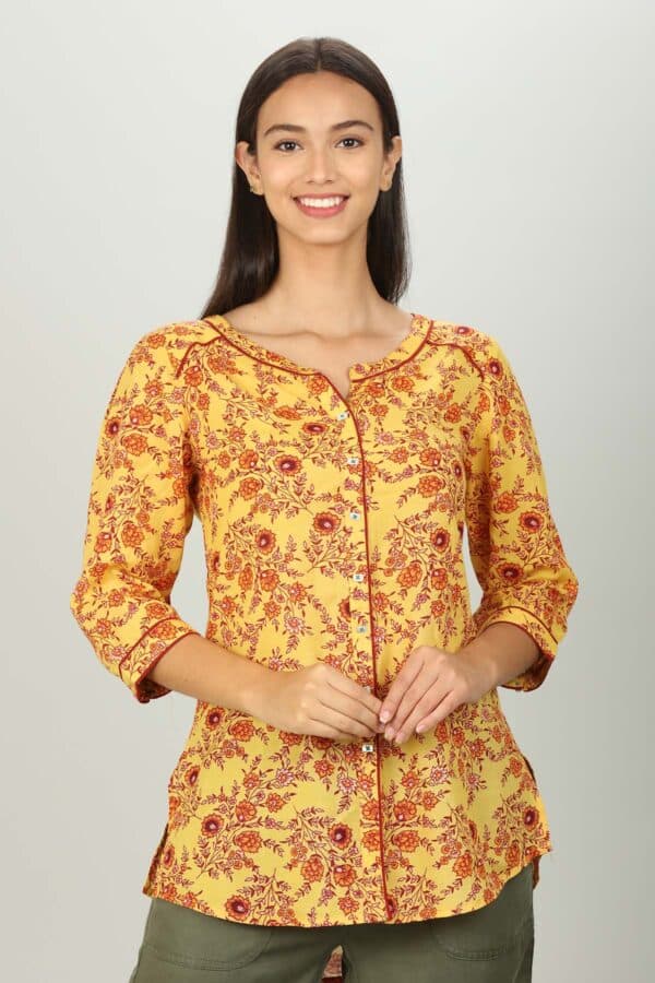 Yellow Colour Printed Shirt For Women