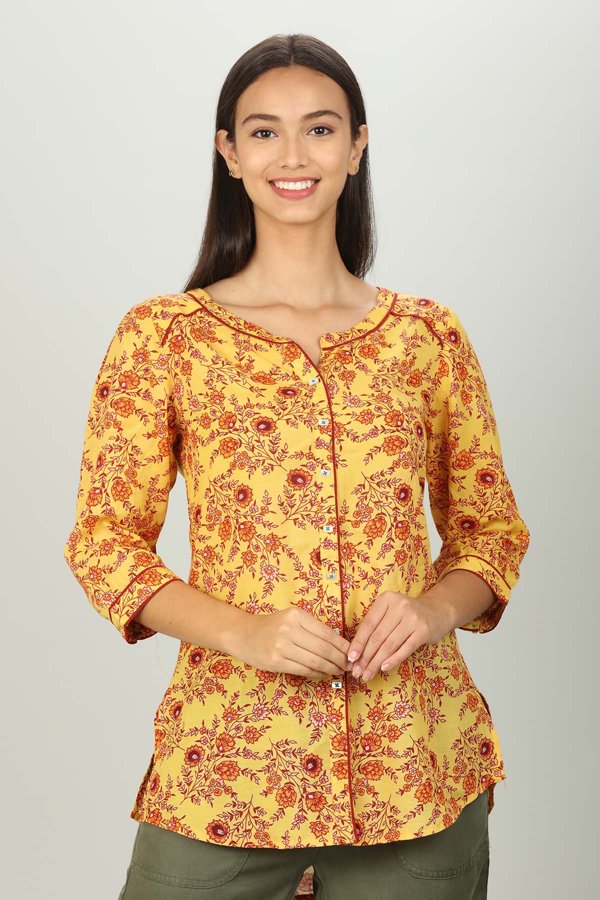 Yellow Colour Printed Shirt For Women
