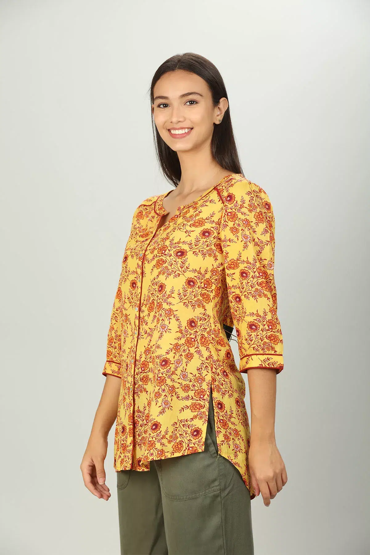 Yellow Colour Printed Shirt For Women