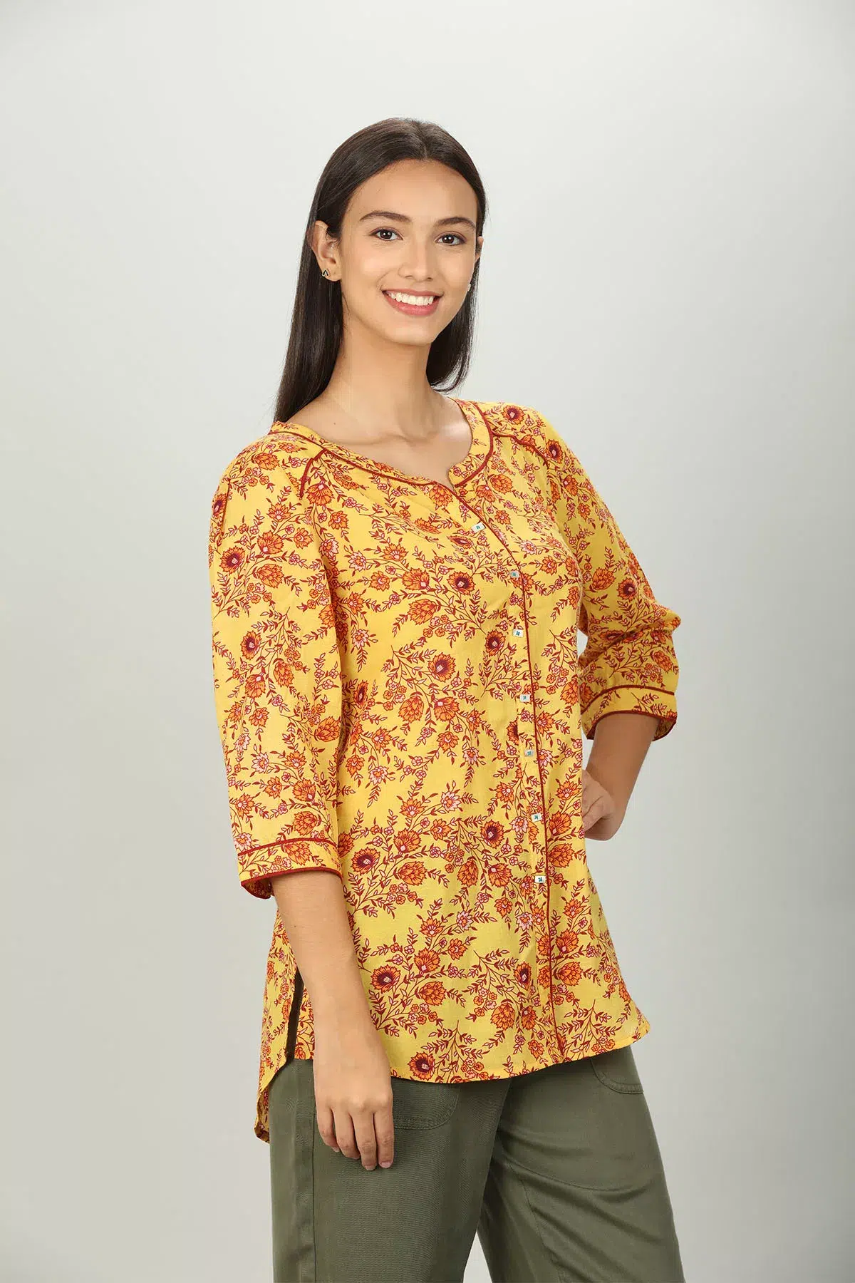Yellow Colour Printed Shirt For Women