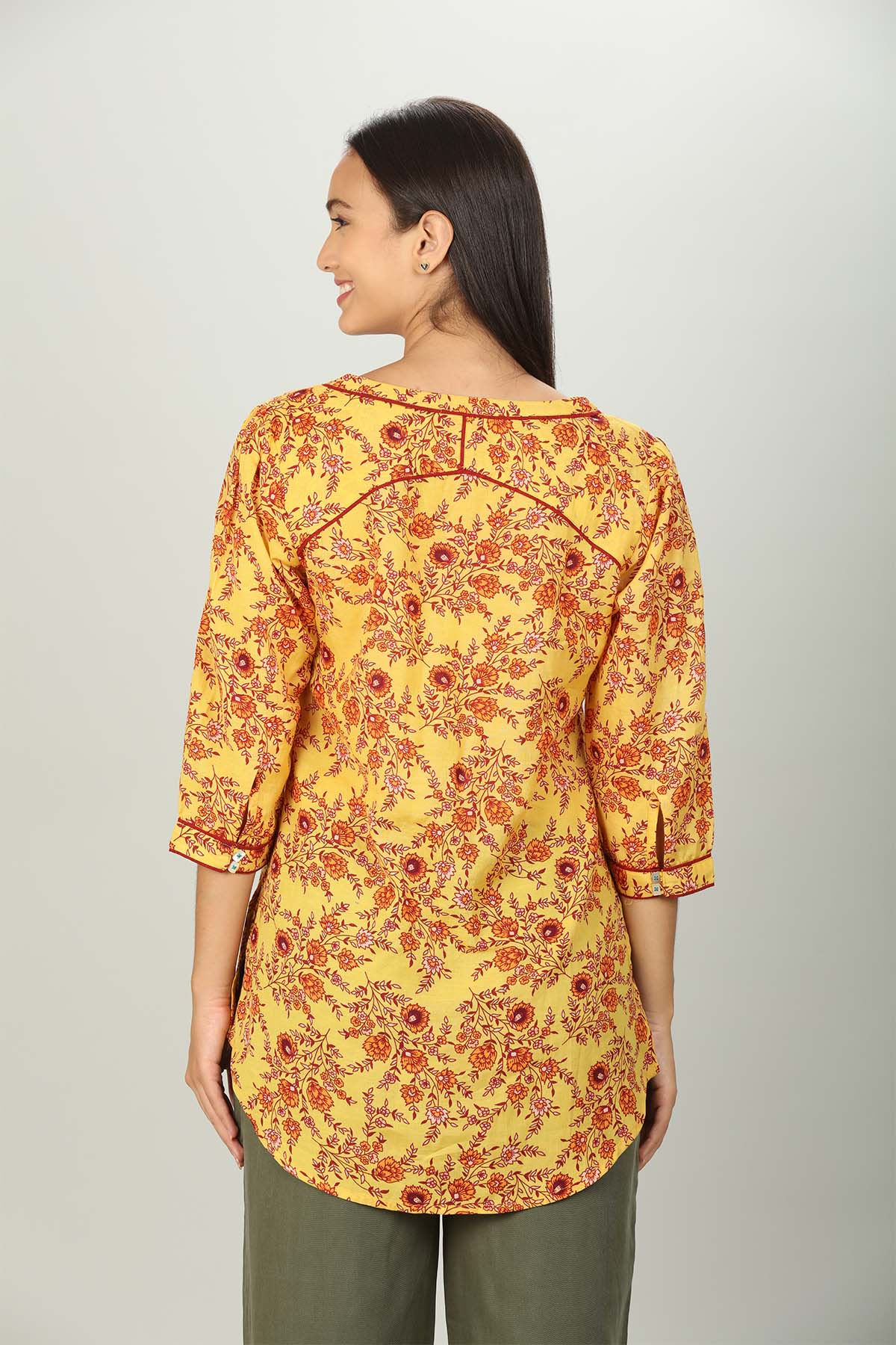 Yellow Colour Printed Shirt For Women