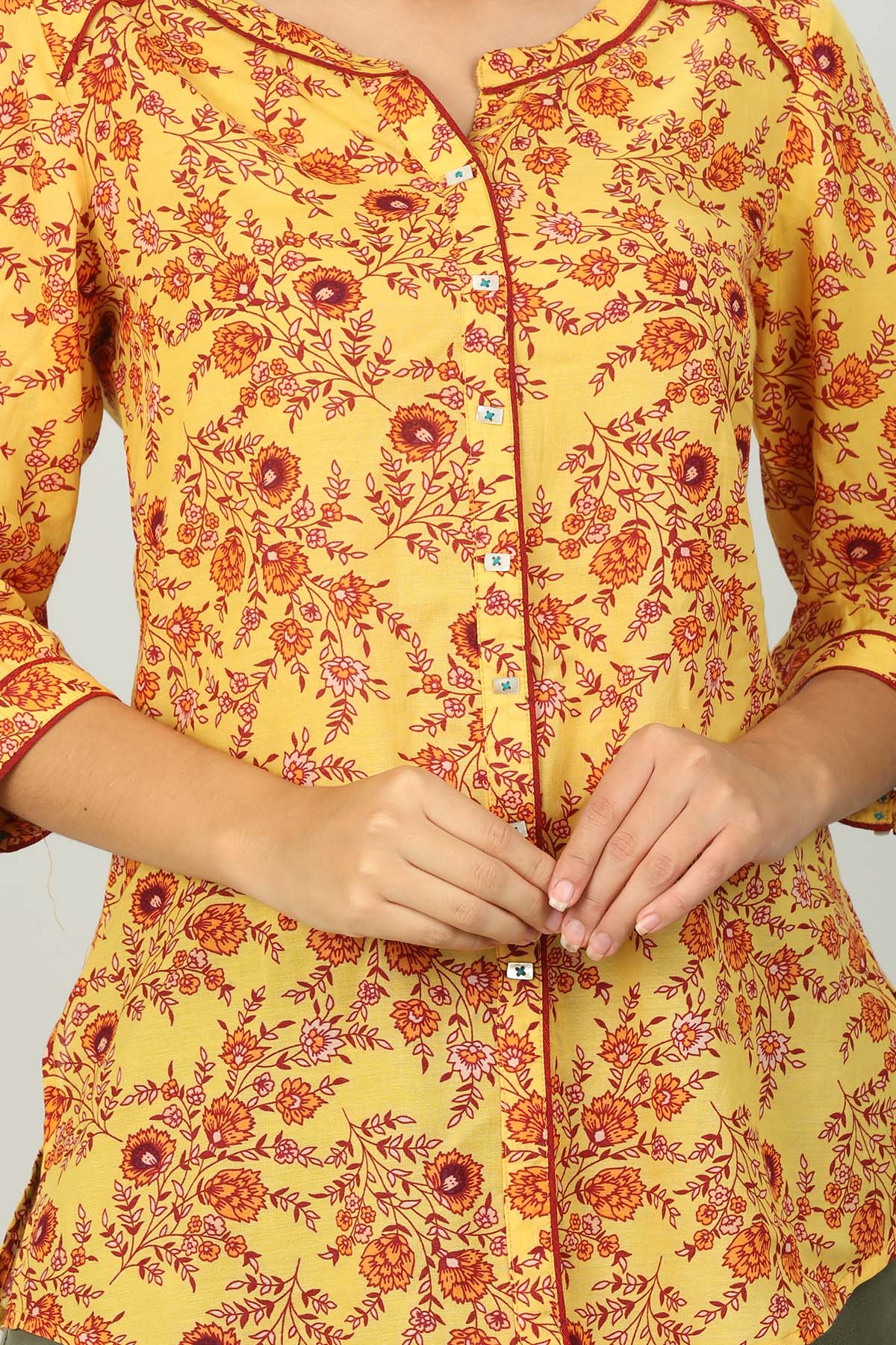 Yellow Colour Printed Shirt For Women