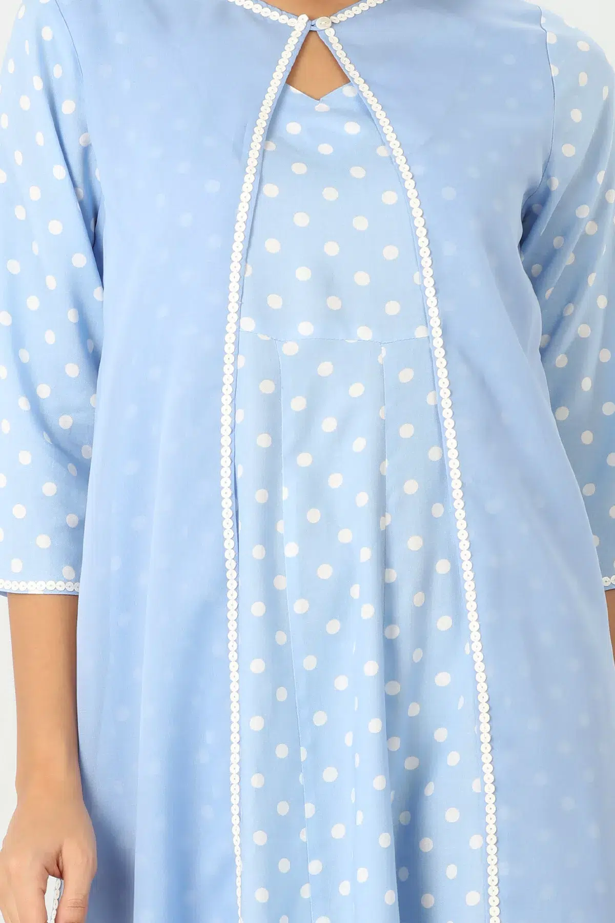 Blue Printed Long Dress With Coat For Women