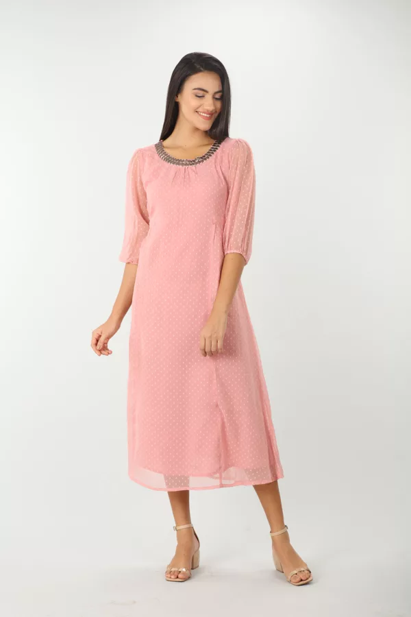 Polka Dot Light Pink Dress For Women