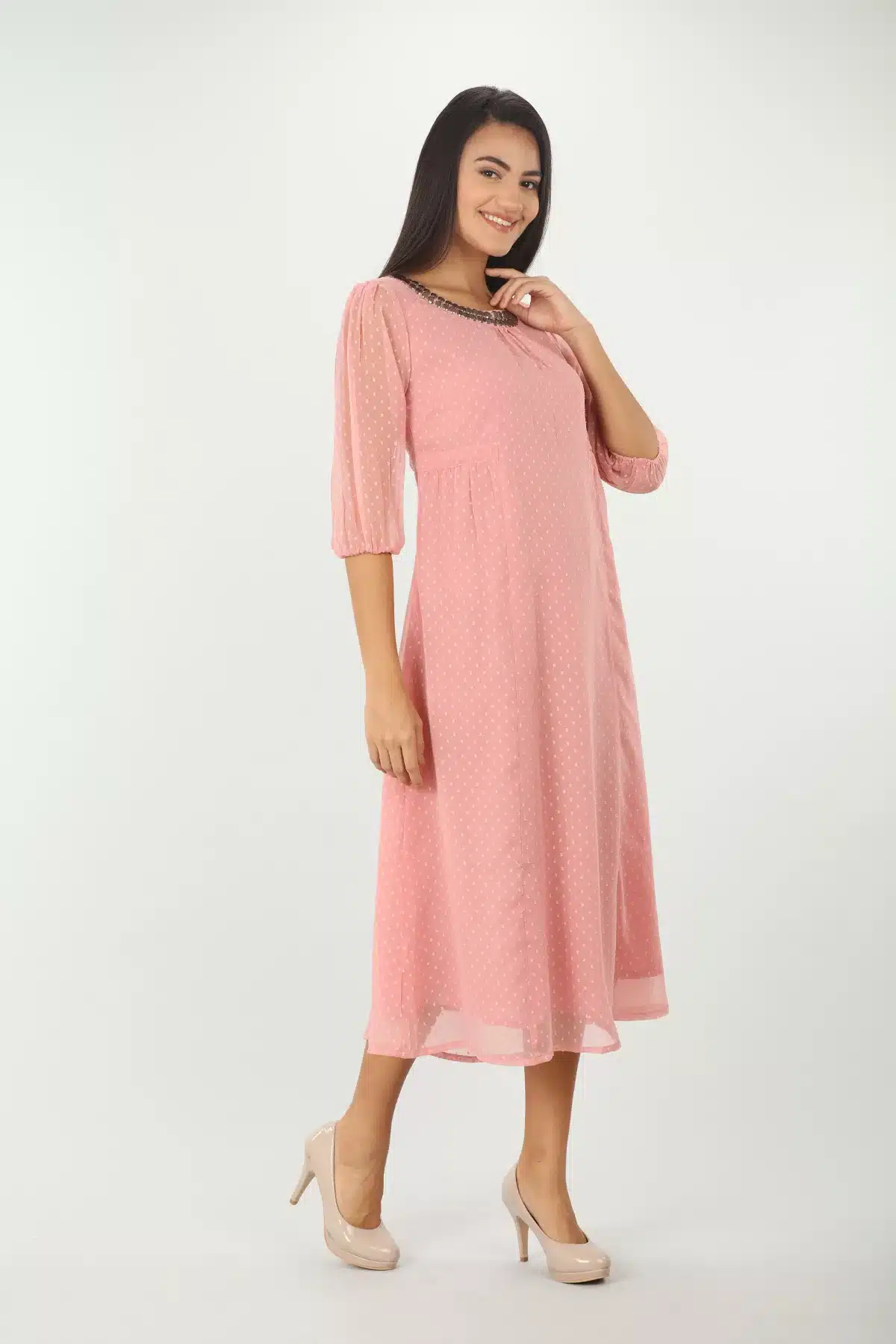 Polka Dot Light Pink Dress For Women