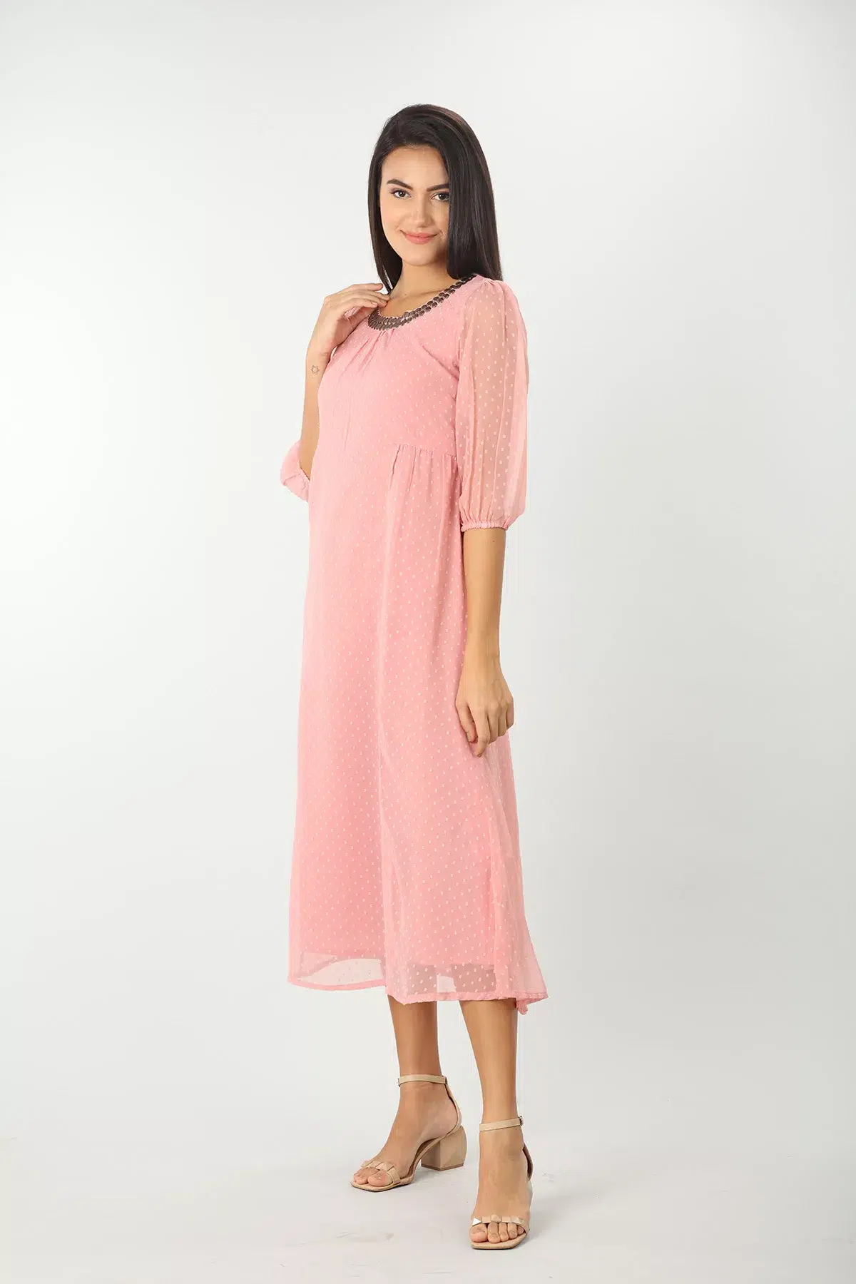 Polka Dot Light Pink Dress For Women