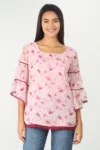 Pink Floral Printed Women Tops For Office