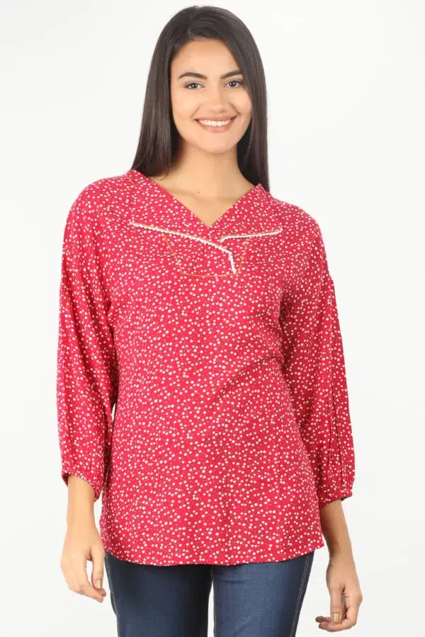 Printed Pink Women Tops With Collar