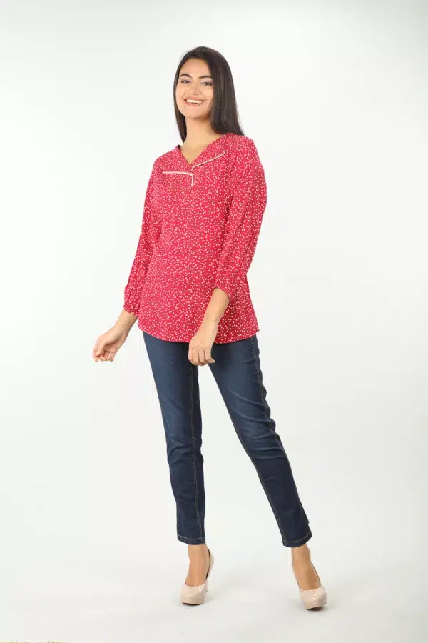 Printed Pink Women Tops With Collar