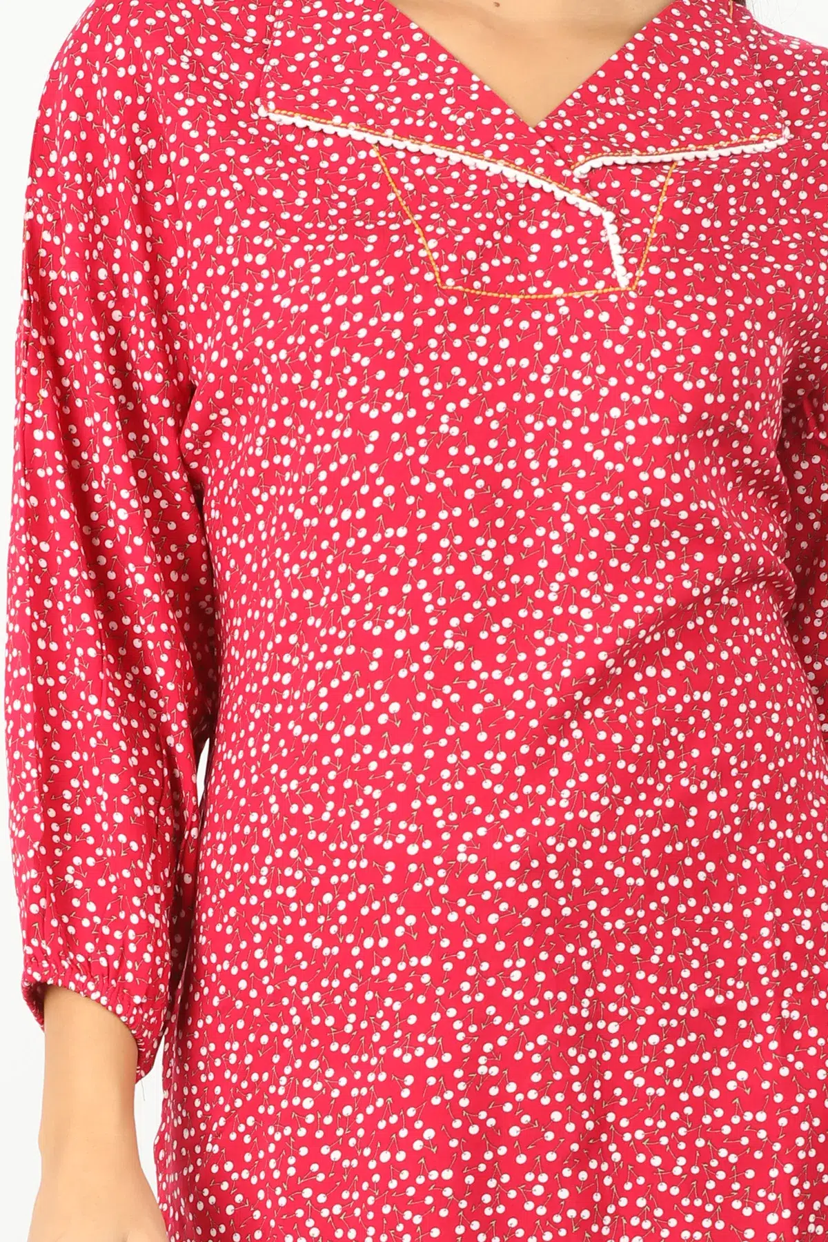Printed Pink Women Tops With Collar