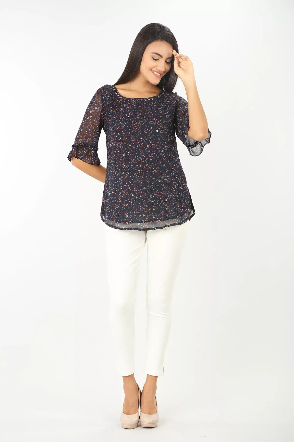 Navy Printed Women Tops Buy Online