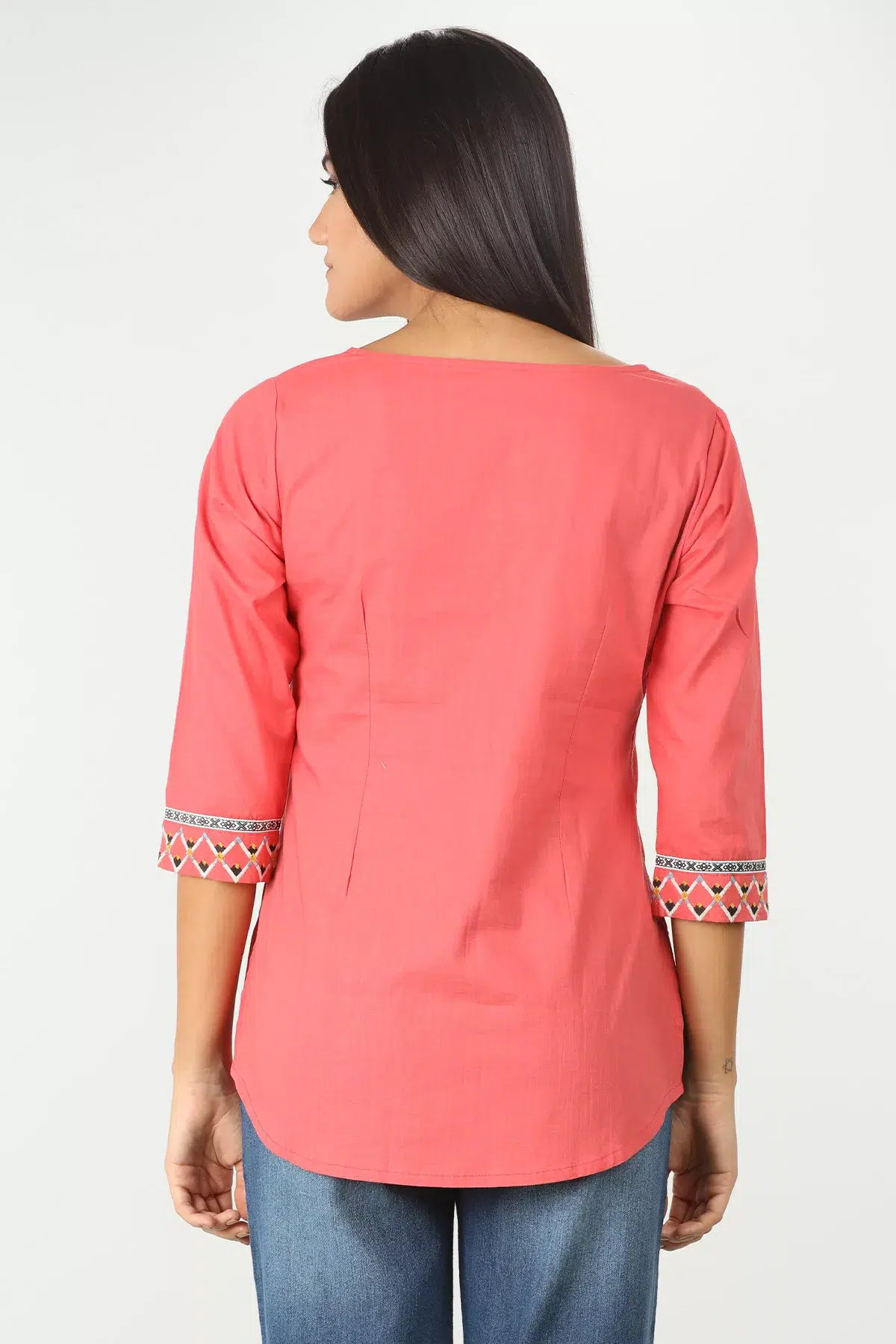 Coral Embroidered Ladies Top Cotton