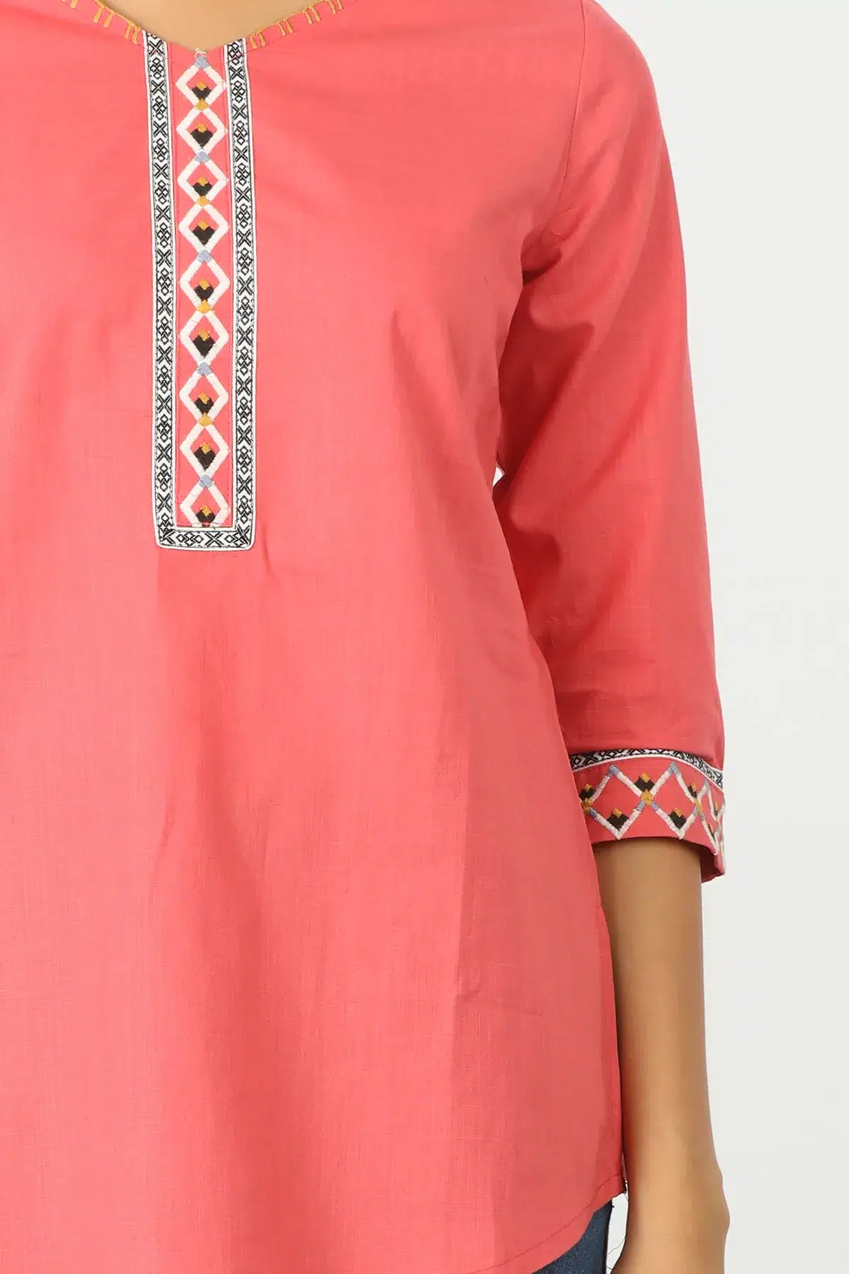 Coral Embroidered Ladies Top Cotton
