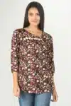 Brown Printed Women Tops 3/4 Sleeve