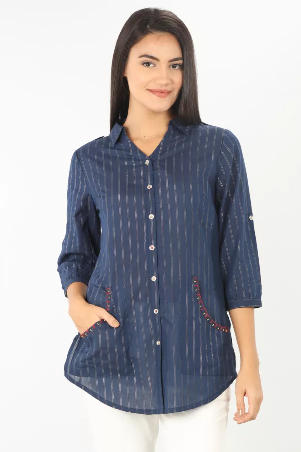 Blue Striped Shirt For Women
