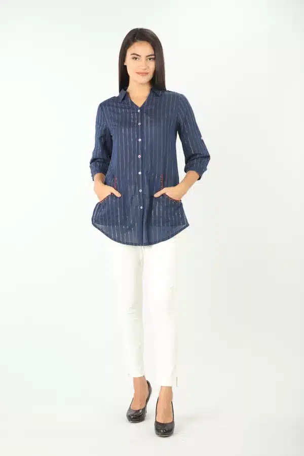 Blue Striped Shirt For Women