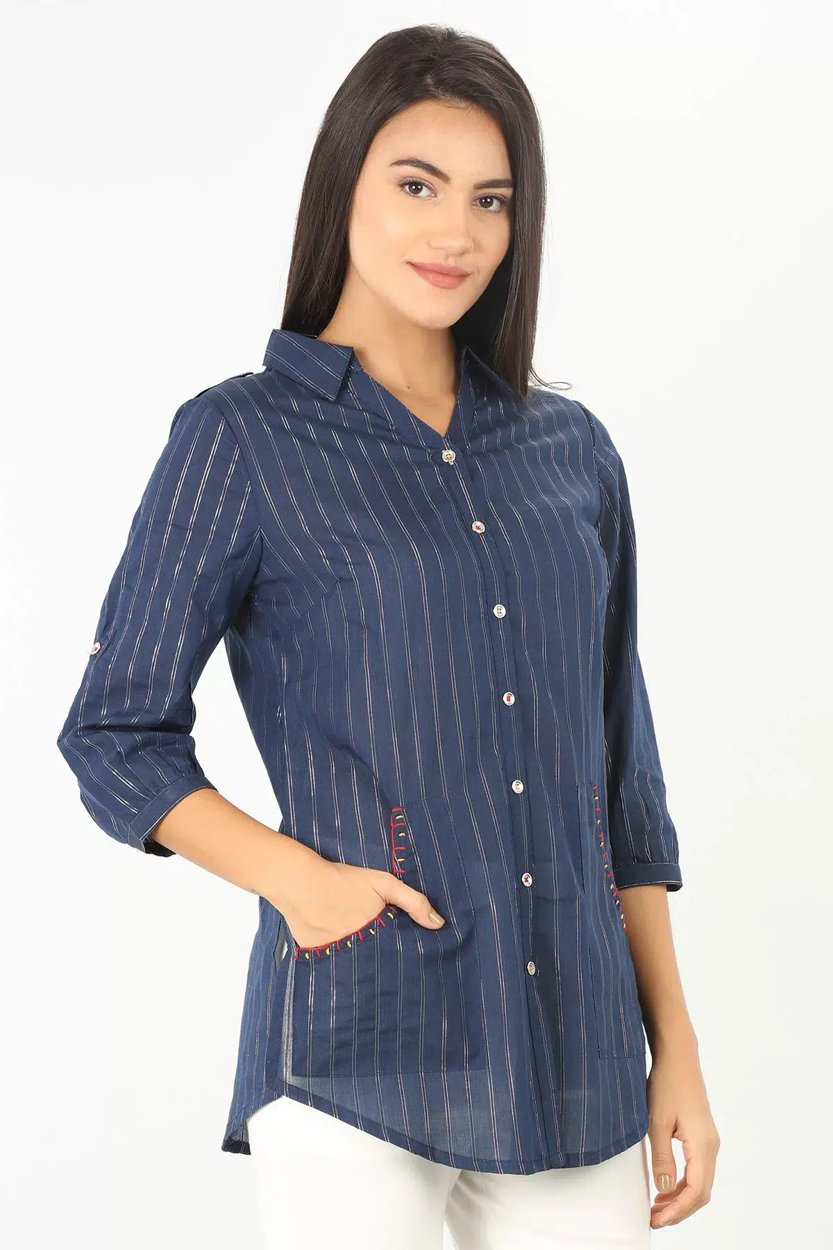 Blue Striped Shirt For Women