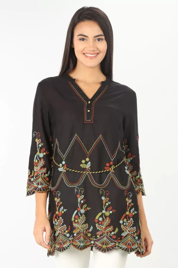 Embroidered Black Tunic Top Woman