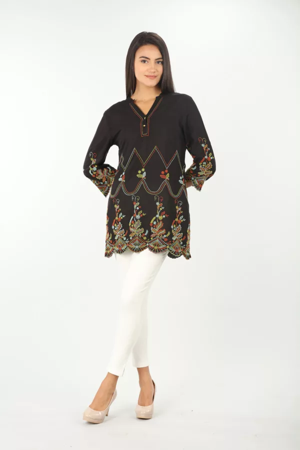 Embroidered Black Tunic Top Woman