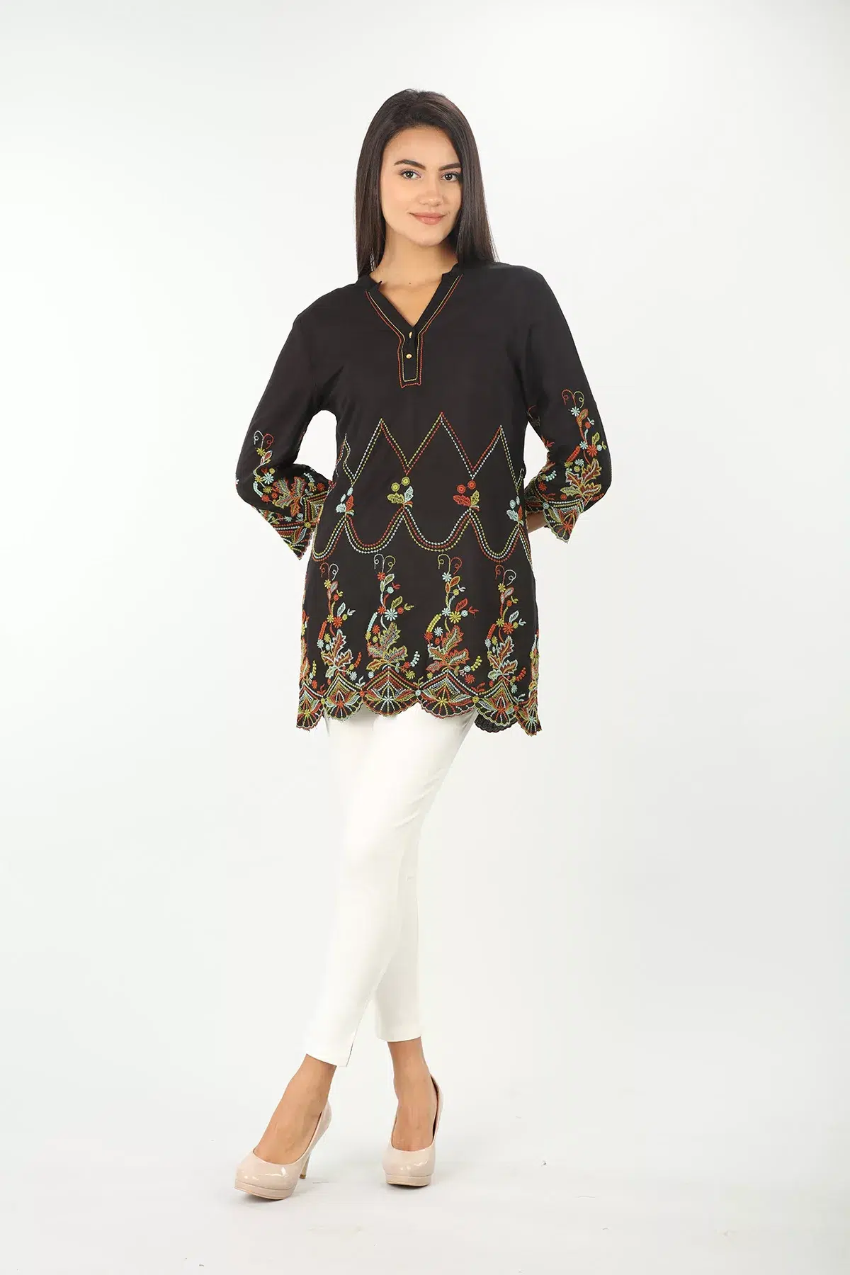 Embroidered Black Tunic Top Woman