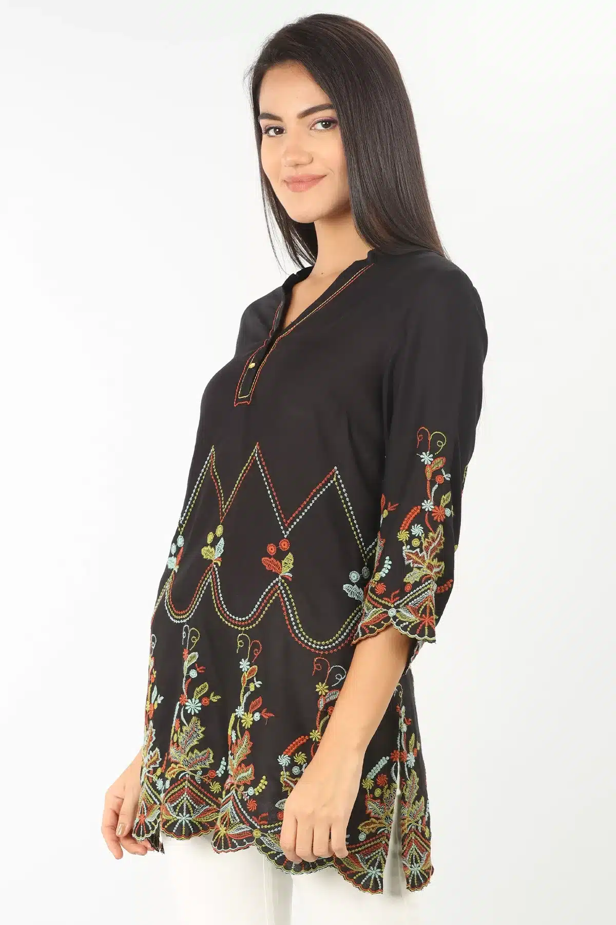 Embroidered Black Tunic Top Woman
