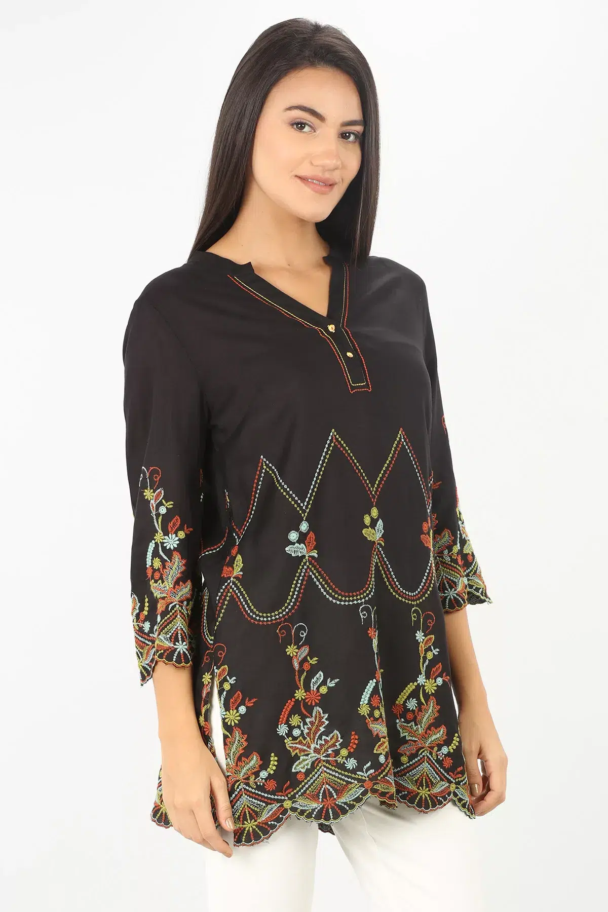 Embroidered Black Tunic Top Woman
