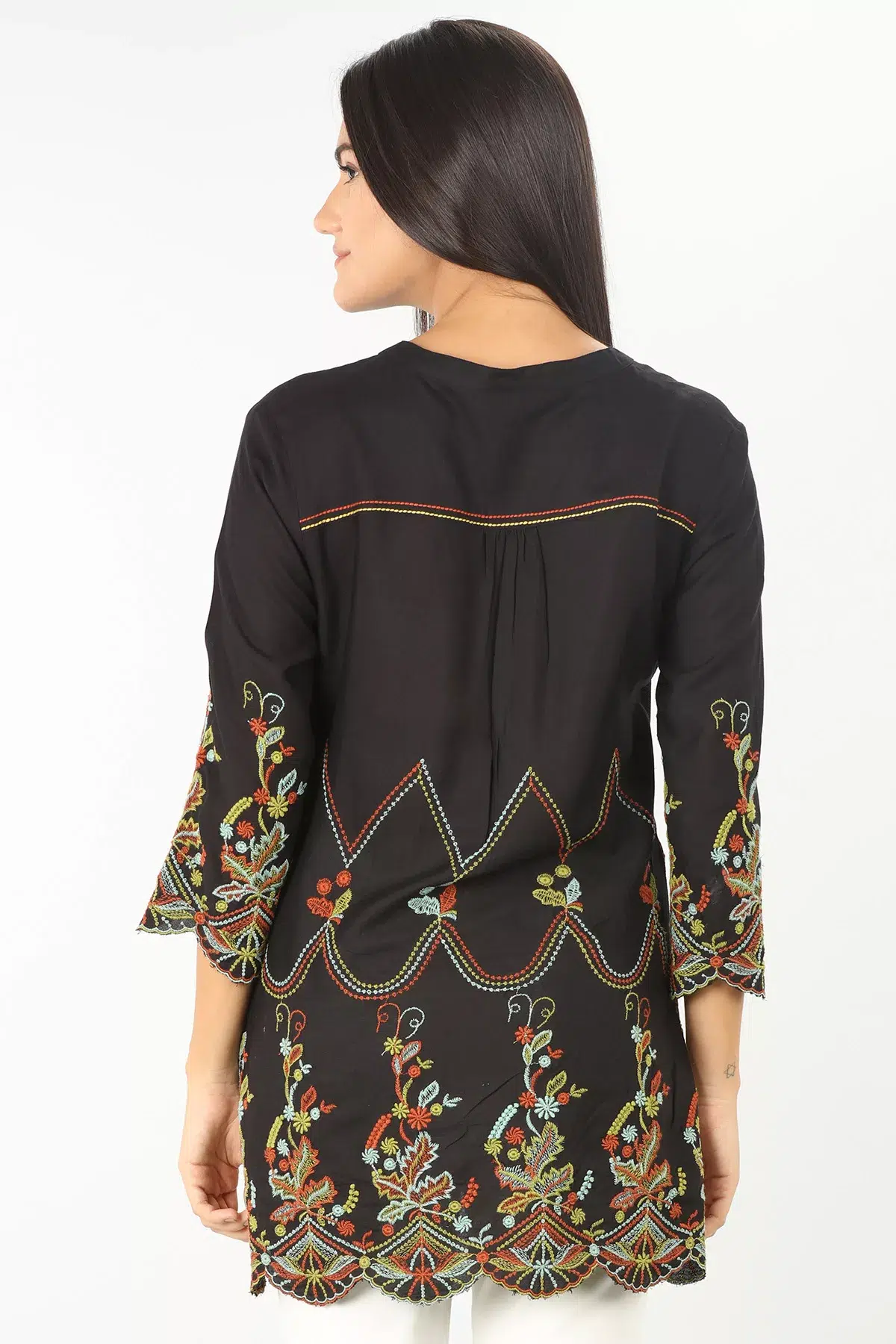 Embroidered Black Tunic Top Woman