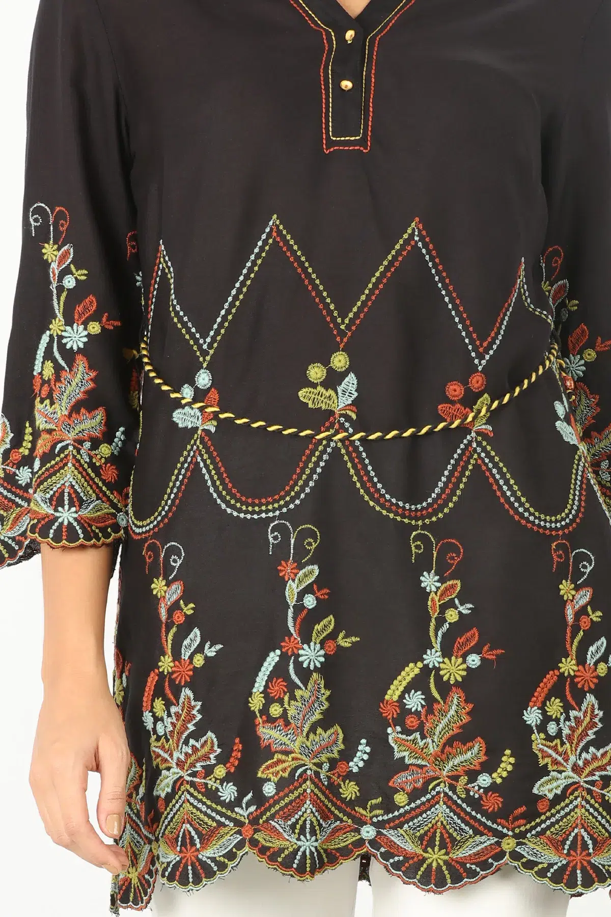 Embroidered Black Tunic Top Woman