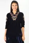 Embellished Navy Top For Women