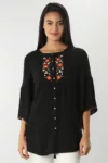 Embroidered Black Top For Women