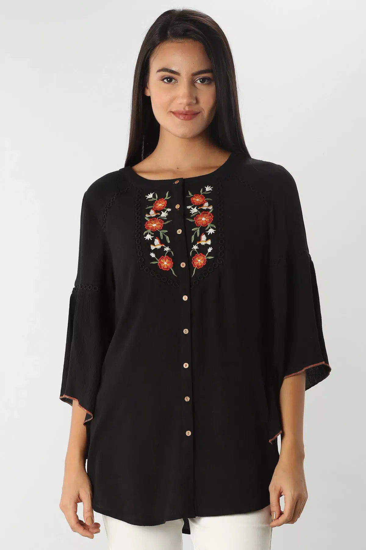 Embroidered Black Top For Women