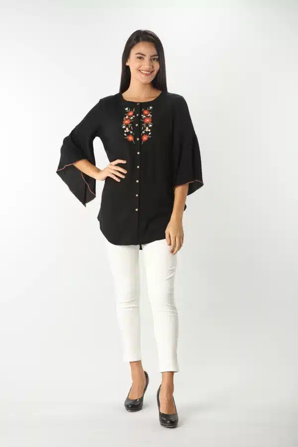 Embroidered Black Top For Women