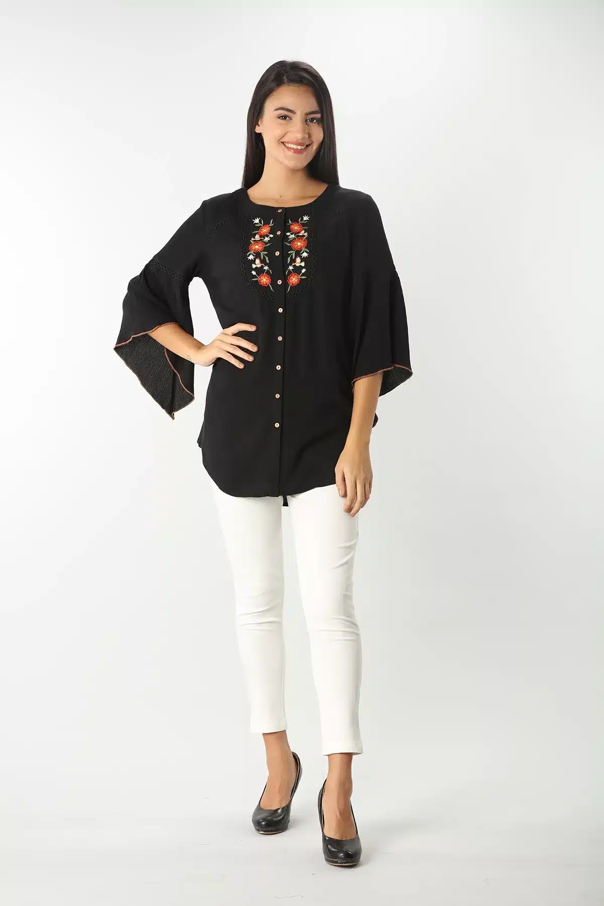 Embroidered Black Top For Women