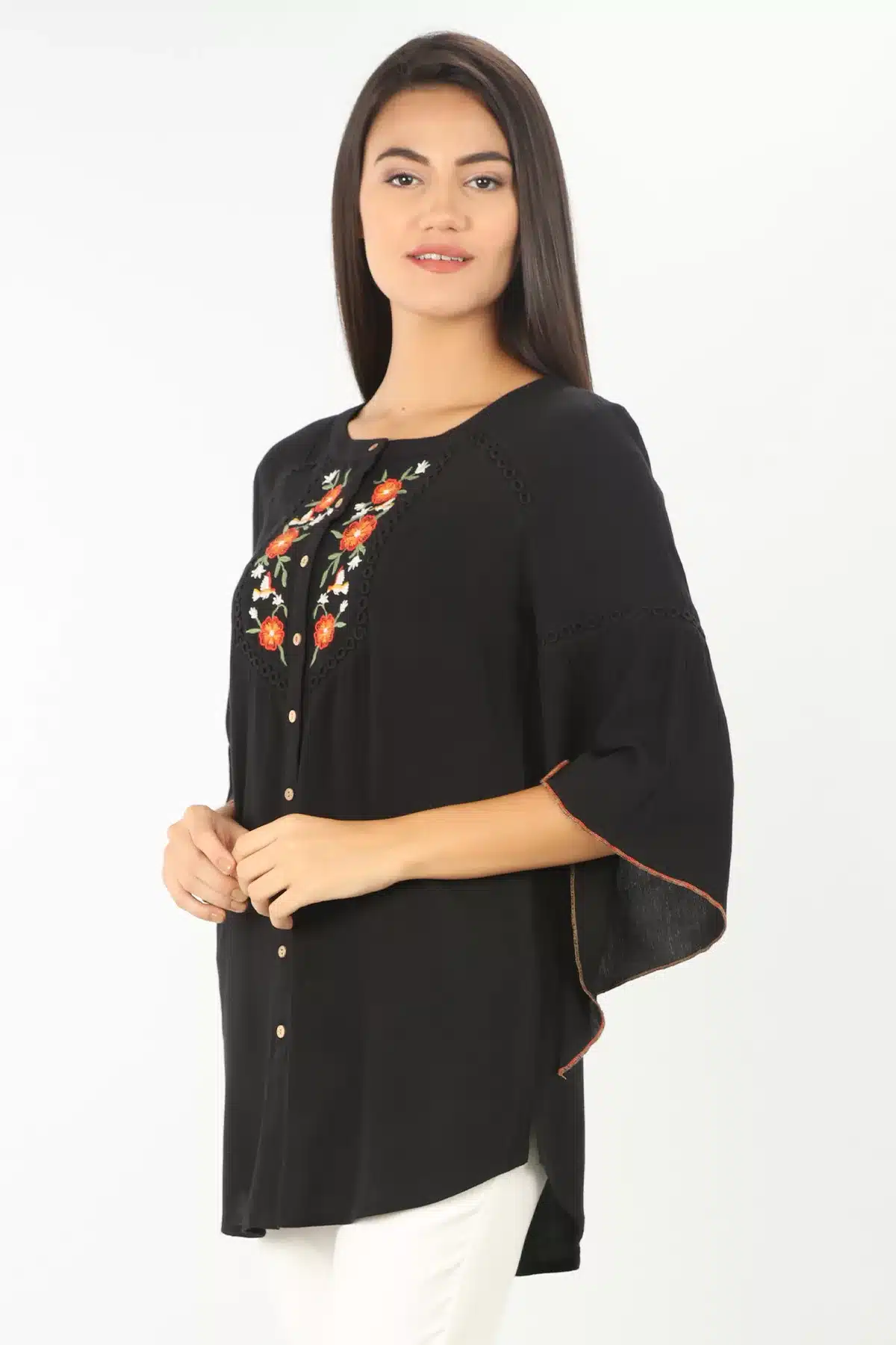 Embroidered Black Top For Women