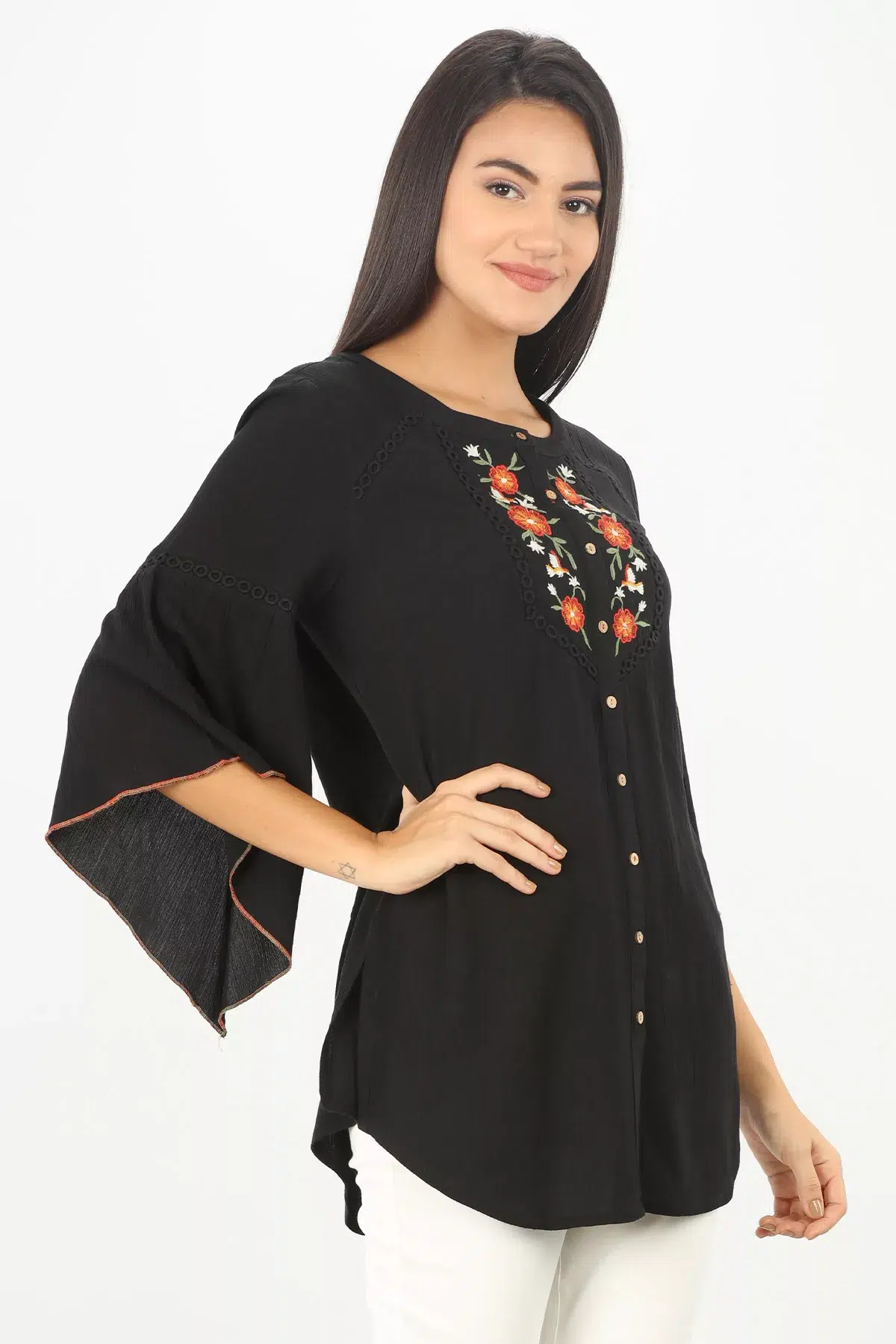 Embroidered Black Top For Women