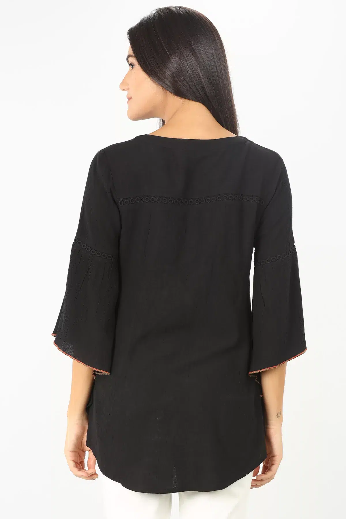 Embroidered Black Top For Women