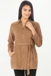 Beige Solid Tie Up Shirt For Women