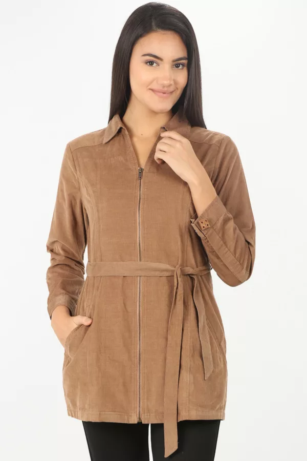 Beige Solid Tie Up Shirt For Women