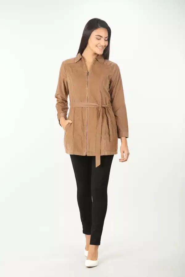 Beige Solid Tie Up Shirt For Women