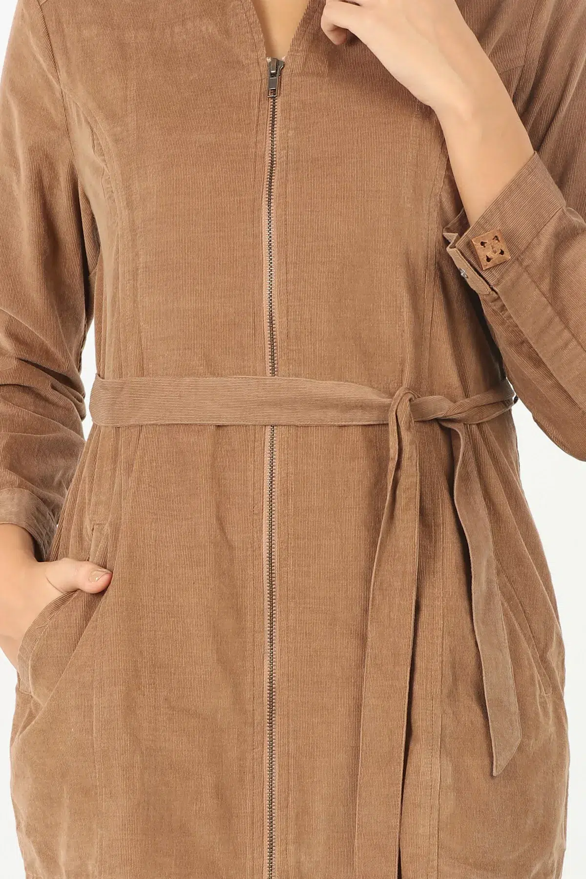 Beige Solid Tie Up Shirt For Women